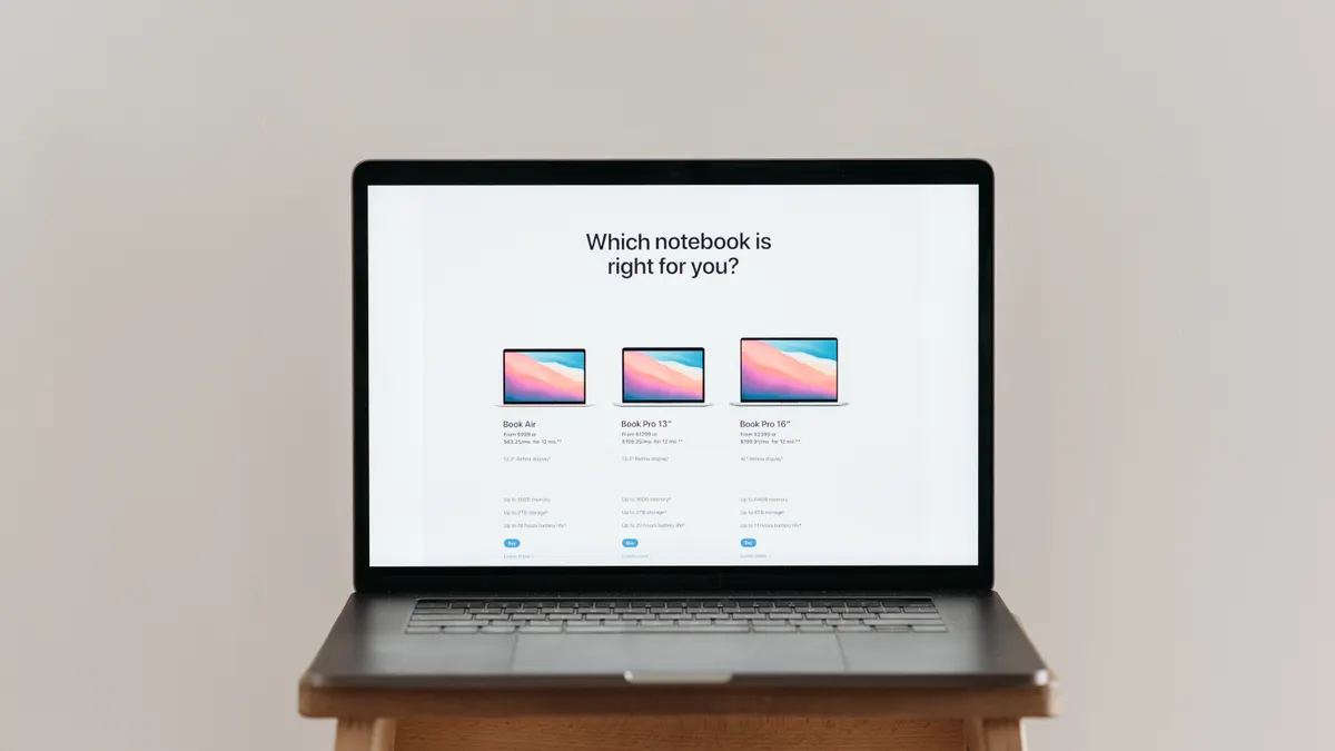Laptop showing a product comparison page